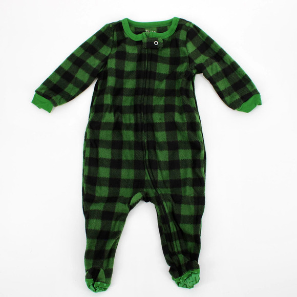 Leveret Footed Fleece Plaid Pajamas Unisex 12-18 Months Green/Black NEW - Picture 1 of 3